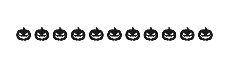 Separator Border illustration line of cute jack o lanterns, evil pumpkin, trick or treat silhouette pattern for Halloween day concept of autumn season