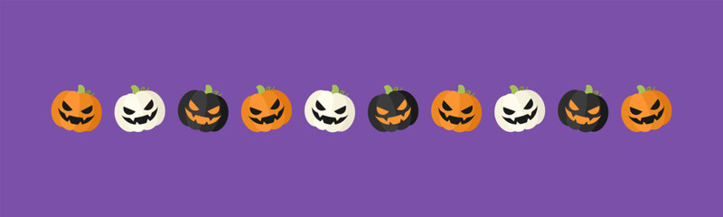Separator Border illustration line of cute jack o lanterns, evil pumpkin, trick or treat pattern for Halloween day concept of autumn season