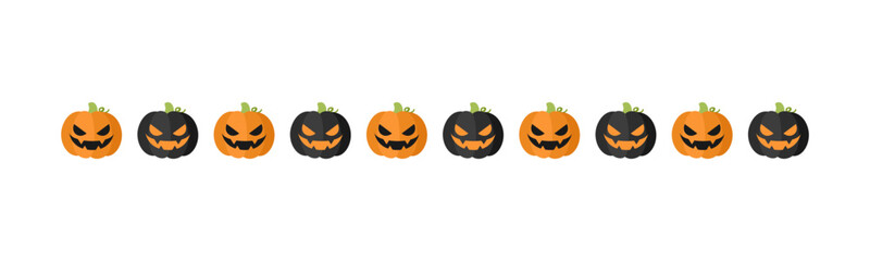 Separator Border illustration line of cute jack o lanterns, evil pumpkin, trick or treat pattern for Halloween day concept of autumn season