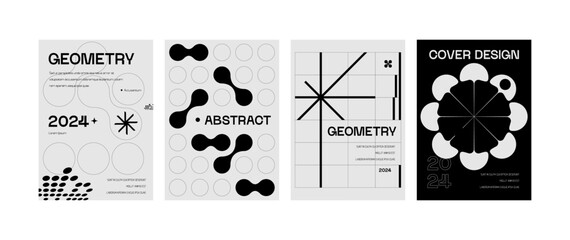 Posters with silhouette minimalistic basic figures, extraordinary graphic assets of geometrical shapes swiss style, Modern minimal monochrome print brutalist. - obrazy, fototapety, plakaty