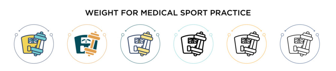 Weight for medical sport practice icon in filled, thin line, outline and stroke style. Vector illustration of two colored and black weight for medical sport practice vector icons designs can be used
