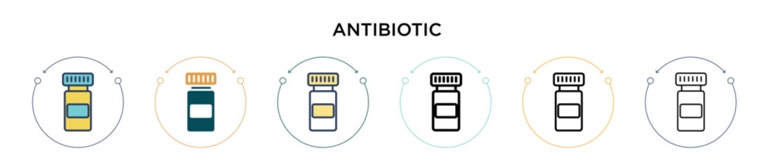 Antibiotic icon in filled, thin line, outline and stroke style. Vector illustration of two colored and black antibiotic vector icons designs can be used for mobile, ui, web - obrazy, fototapety, plakaty