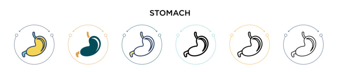 Fototapeta premium Stomach icon in filled, thin line, outline and stroke style. Vector illustration of two colored and black stomach vector icons designs can be used for mobile, ui, web