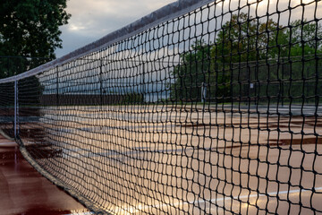 Fototapeta premium Wet net on a new combined tennis pickleball court