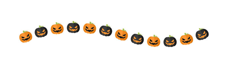 Separator Border illustration line of cute jack o lanterns, evil pumpkin, trick or treat pattern for Halloween day concept of autumn season