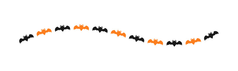 Separator Border illustration line of bat icon silhouette pattern for Halloween day concept of autumn season