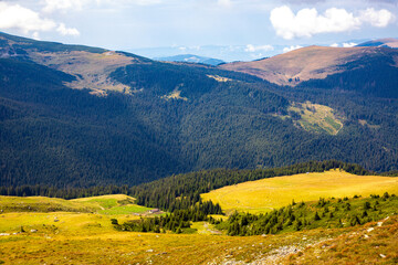 Landscape with the Parang mountains in Romania seen from the Transalpina road