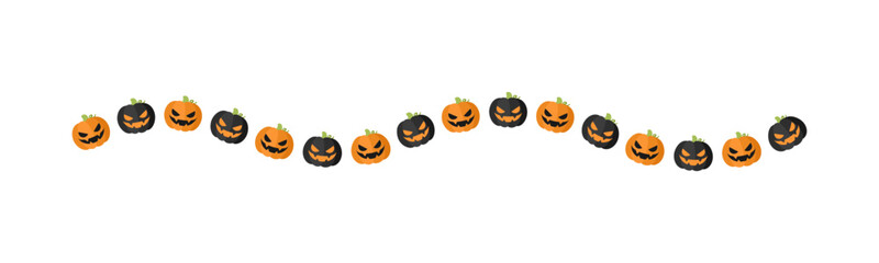 Separator Border illustration line of cute jack o lanterns, evil pumpkin, trick or treat pattern for Halloween day concept of autumn season