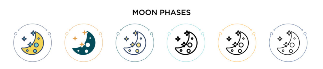 Fototapeta premium Moon phases icon in filled, thin line, outline and stroke style. Vector illustration of two colored and black moon phases vector icons designs can be used for mobile, ui, web