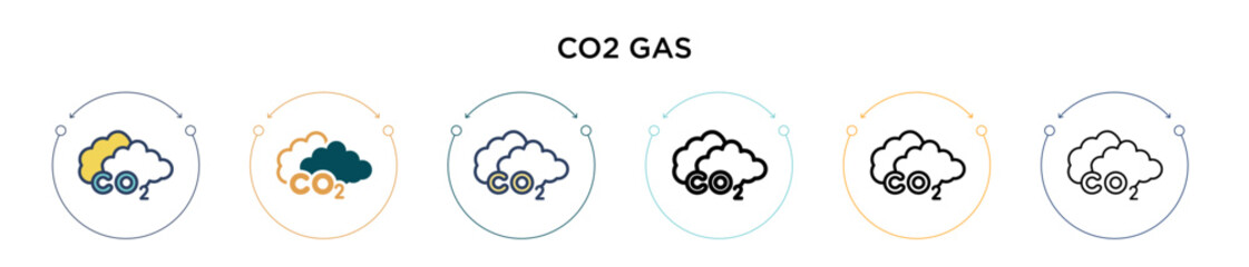 Co2 gas icon in filled, thin line, outline and stroke style. Vector illustration of two colored and black co2 gas vector icons designs can be used for mobile, ui, web
