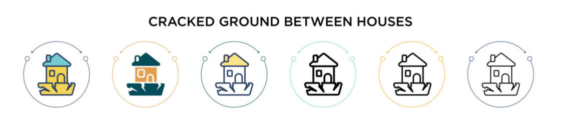 Fototapeta premium Cracked ground between houses icon in filled, thin line, outline and stroke style. Vector illustration of two colored and black cracked ground between houses vector icons designs can be used for
