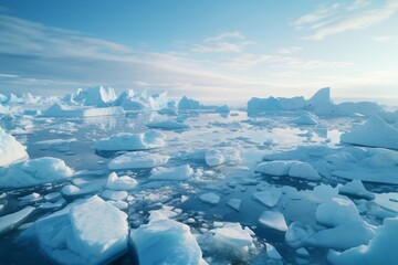 Fototapeta na wymiar Melting ice sheets in the Arctic Ocean or water, Generative Ai