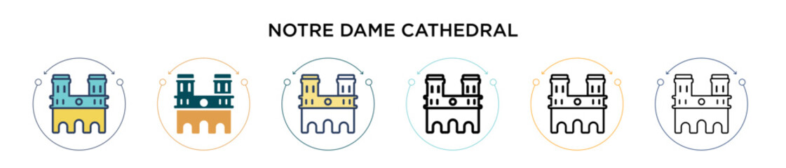 Notre dame cathedral icon in filled, thin line, outline and stroke style. Vector illustration of two colored and black notre dame cathedral vector icons designs can be used for mobile, ui, web