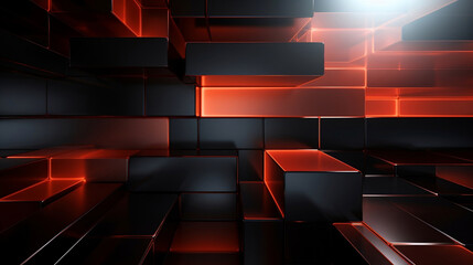 Abstract technology background with red and black cubes