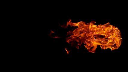 Super slow motion of fire blasts on black background. Filmed on high speed cinema camera, 1000 fps