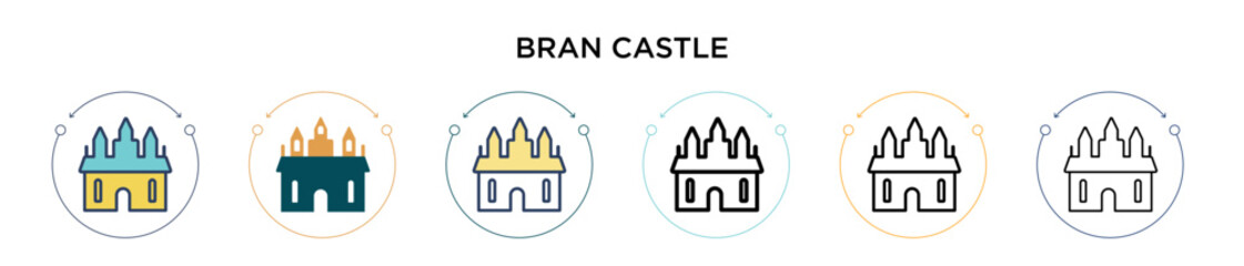 Bran castle icon in filled, thin line, outline and stroke style. Vector illustration of two colored and black bran castle vector icons designs can be used for mobile, ui, web