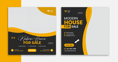 Creative real estate social media design, modern building, resident, house nad home vector template © Cretovi