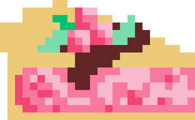 Cake cartoon icon in pixel style