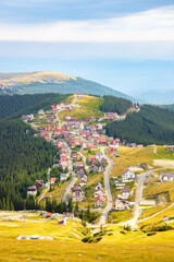 Landscape with the Ranca resort in Romania seen from the Transalpina road in summer