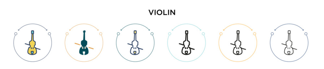 Violin icon in filled, thin line, outline and stroke style. Vector illustration of two colored and black violin vector icons designs can be used for mobile, ui, web © Digital Bazaar