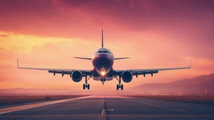 Obraz premium Landscape with plane taking off in the sky, travel and tourism concept. Generative AI