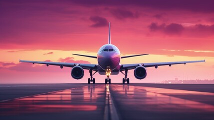 Obraz premium Landscape with plane taking off in the sky, travel and tourism concept. Generative AI