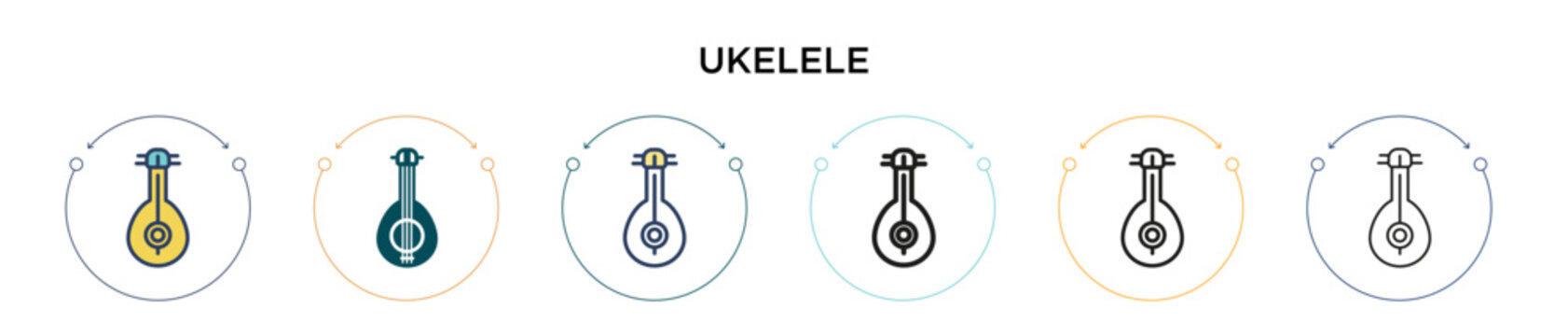 Ukelele icon in filled, thin line, outline and stroke style. Vector illustration of two colored and black ukelele vector icons designs can be used for mobile, ui, web