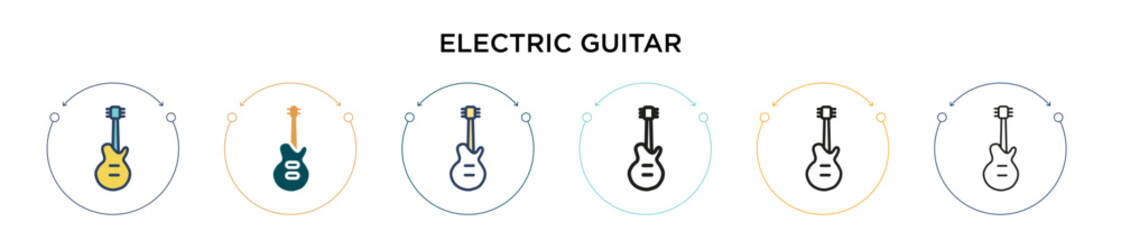 Electric guitar icon in filled, thin line, outline and stroke style. Vector illustration of two colored and black electric guitar vector icons designs can be used for mobile, ui, web