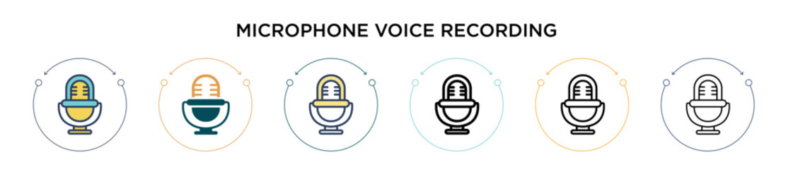Microphone voice recording icon in filled, thin line, outline and stroke style. Vector illustration of two colored and black microphone voice recording vector icons designs can be used for mobile, ui,