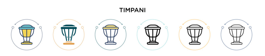 Fototapeta premium Timpani icon in filled, thin line, outline and stroke style. Vector illustration of two colored and black timpani vector icons designs can be used for mobile, ui, web