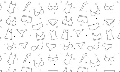 Fototapeta na wymiar seamless pattern with women's underwear, icons of bras, panties, shirts.