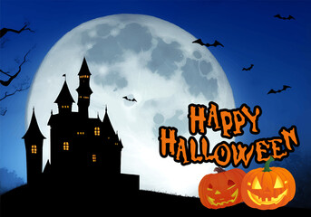 ハロウィンの夜の風景イメージとロゴの背景イラスト（生成AI）