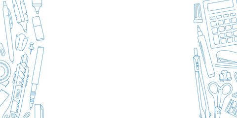 Banner for business and education. Cute marker drawing on board. Horizontal banner featuring charming doodle style line art. Vector illustration with editable stroke