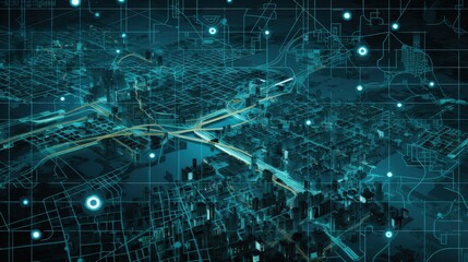 Fototapeta na wymiar City map illustration, location and technology concept. Generative AI