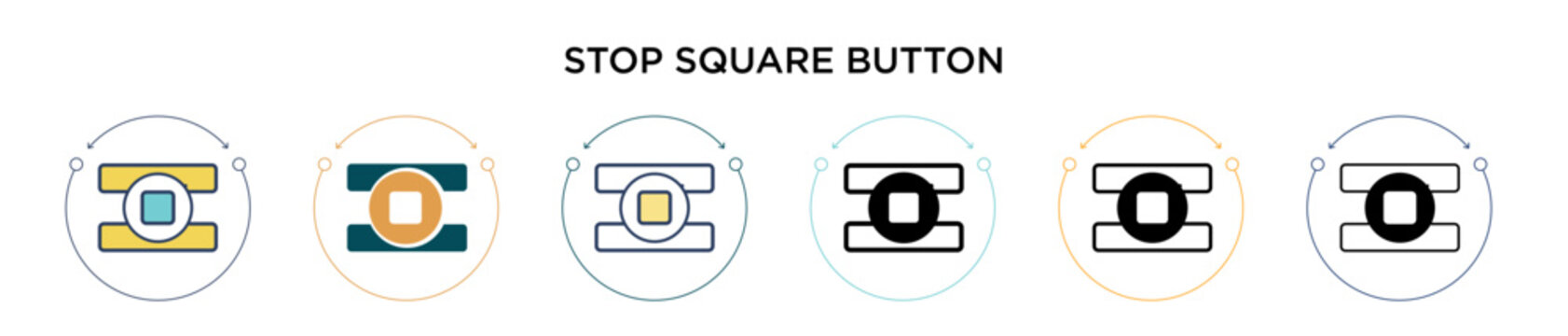 Stop square button icon in filled, thin line, outline and stroke style. Vector illustration of two colored and black stop square button vector icons designs can be used for mobile, ui, web