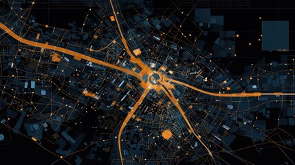 City map illustration, location and technology concept. Generative AI - obrazy, fototapety, plakaty