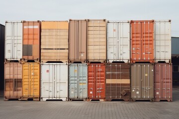 Fototapeta premium Stacked containers, concept of logistics and transport of goods and packages. Generative AI