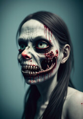 Portrait of a zombie woman. Generative AI.