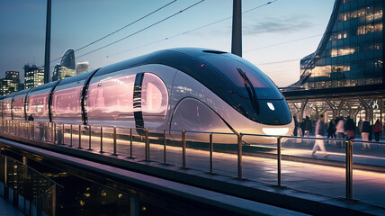 Futuristic Train Journey Amid Urban Skylines