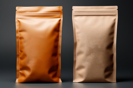 Functional packaging mockup, Isolated on white, brown bag template front and back Generative AI