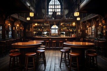 Fototapeta na wymiar Old bar scene: Traditional or British-style pub, Generative Ai