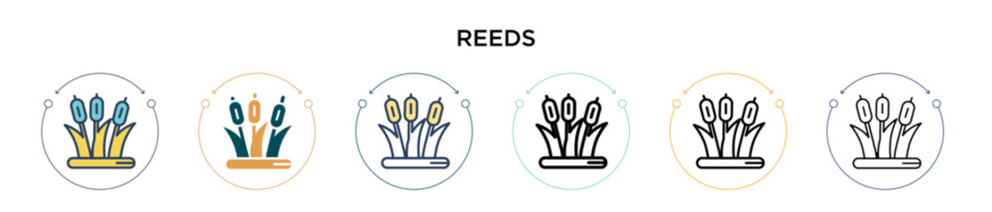 Obraz premium Reeds icon in filled, thin line, outline and stroke style. Vector illustration of two colored and black reeds vector icons designs can be used for mobile, ui, web