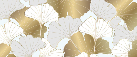 Golden luxury background with ginkgo biloba leaves. Background for decor, covers, wallpapers, postcards and presentations, social media posts