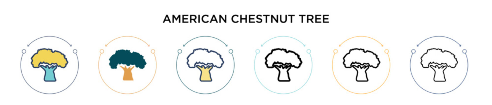 American chestnut tree icon in filled, thin line, outline and stroke style. Vector illustration of two colored and black american chestnut tree vector icons designs can be used for mobile, ui, web