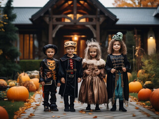 A group of kids on Halloween.