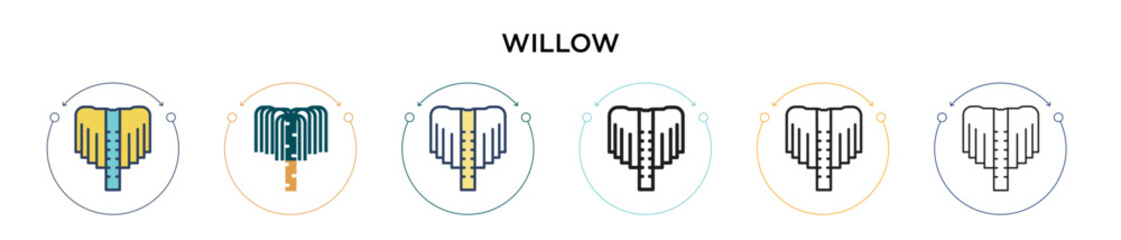 Obraz premium Willow icon in filled, thin line, outline and stroke style. Vector illustration of two colored and black willow vector icons designs can be used for mobile, ui, web