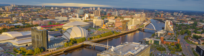 Glasgow Arc and Bells Bridge over the River Clyde at Finnieston at sunset