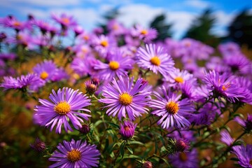 New England Aster: Vibrant Wildflower in a Meadow Field: Generative AI