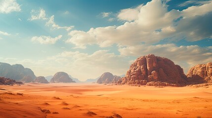 Fototapeta na wymiar Red Planet Adventure: Wadi Rum Desert in Jordan, the Perfect Fiction Movie Location. Generative AI