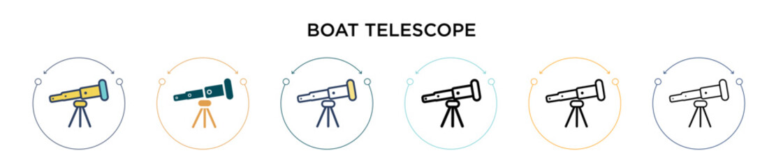 Boat telescope icon in filled, thin line, outline and stroke style. Vector illustration of two colored and black boat telescope vector icons designs can be used for mobile, ui, web